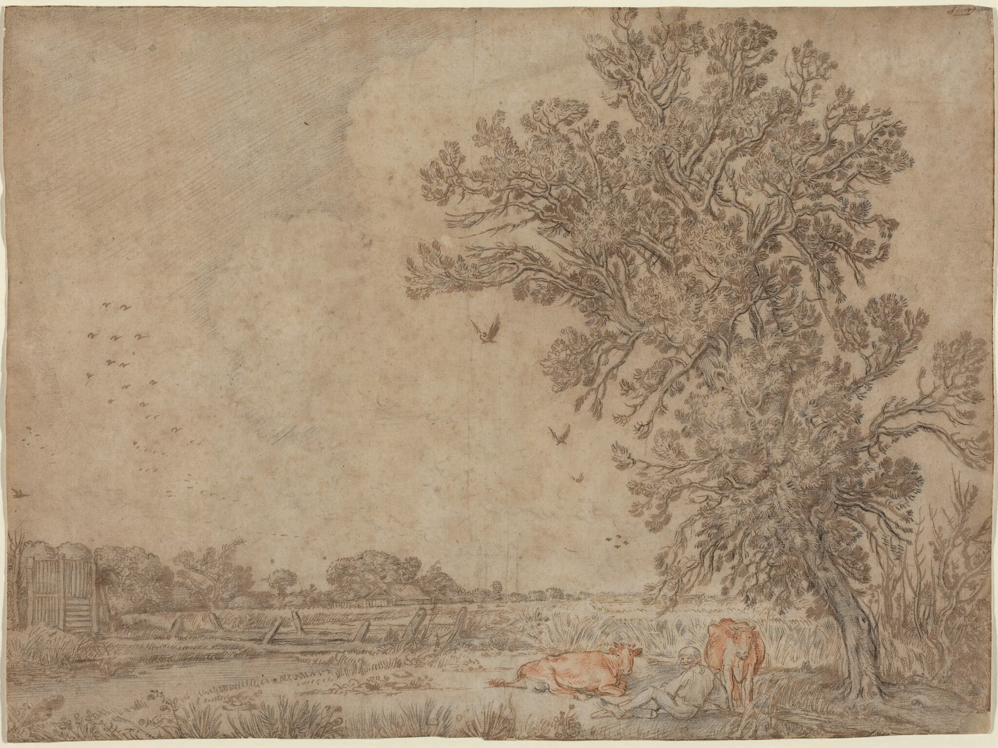 Meadow with a Shepherd and Cows, detail