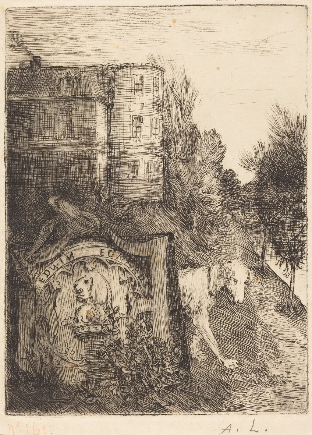 Ex-Libris Edwin Edwards, by Alphonse Legros, ink, 1874