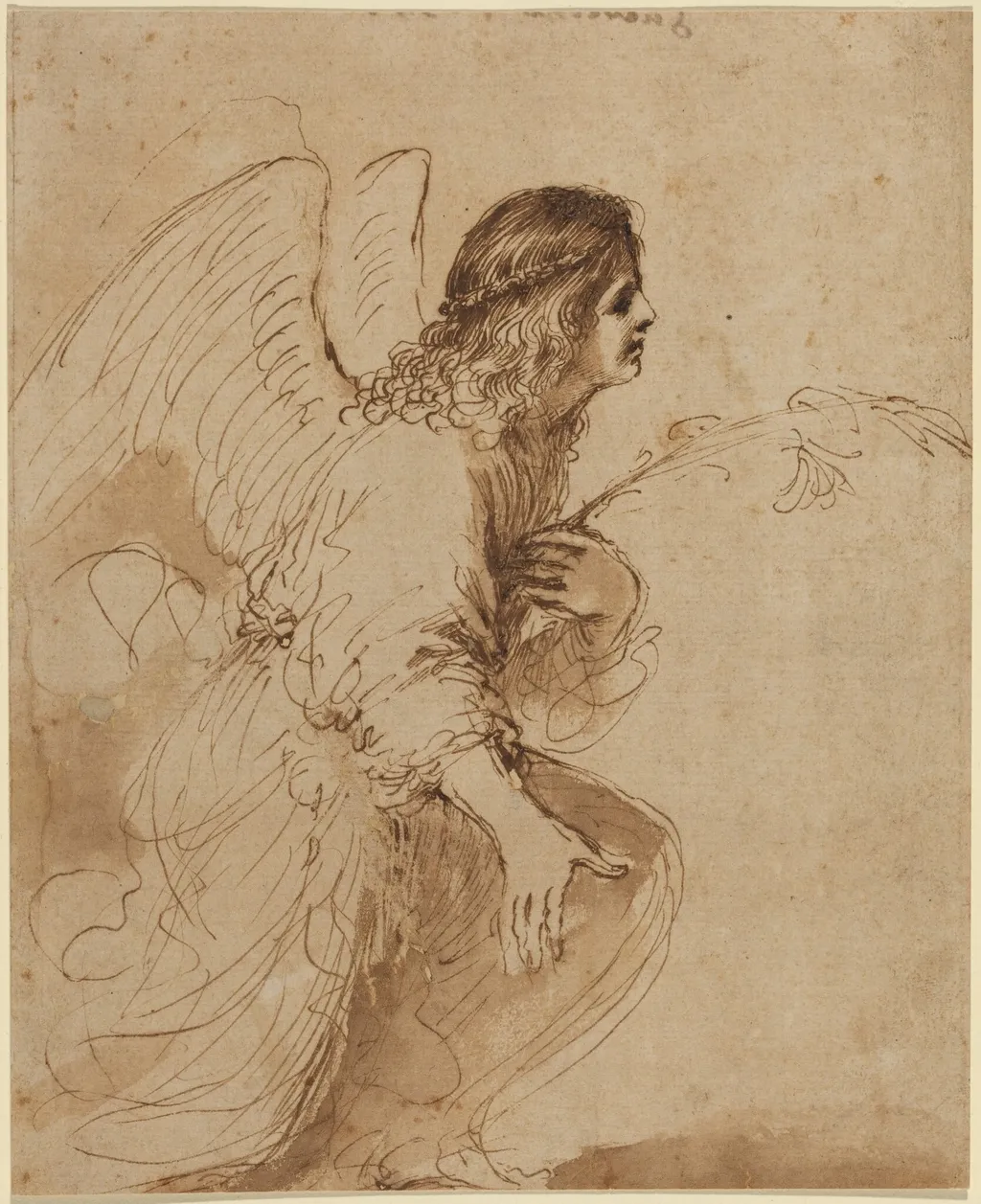 The Angel of the Annunciation, by Guercino, ink, 1638