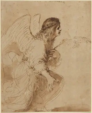 The Angel of the Annunciation, by Guercino, ink, 1638