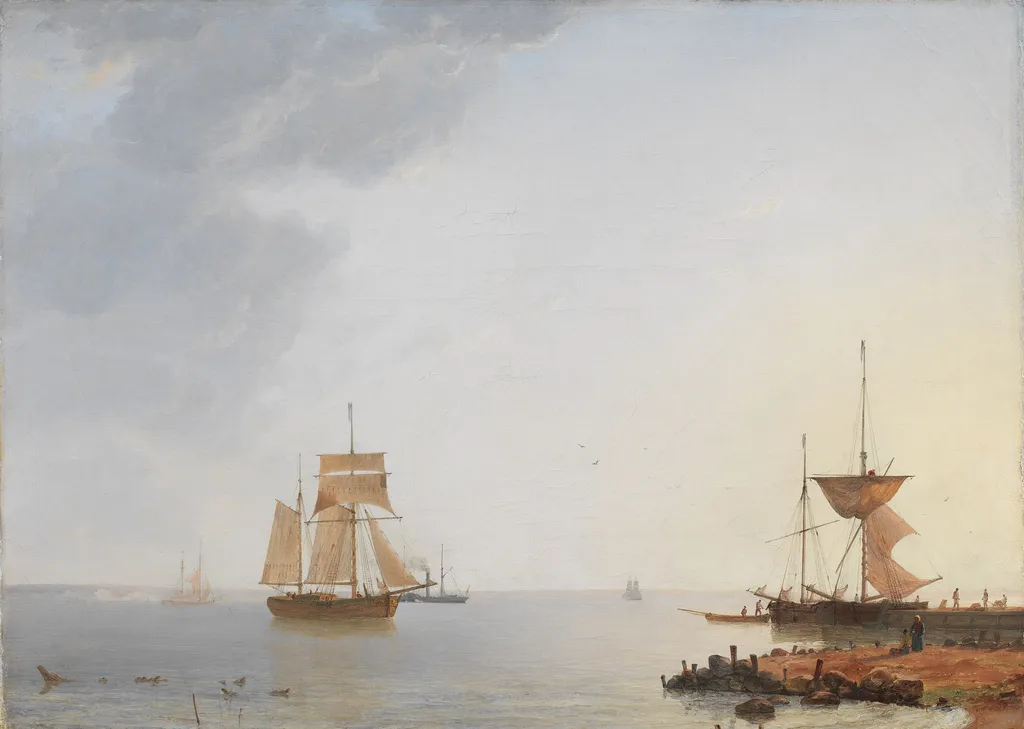 Ships Off the Coast of Zealand. Morning, by Emanuel Larsen, oil, 1845