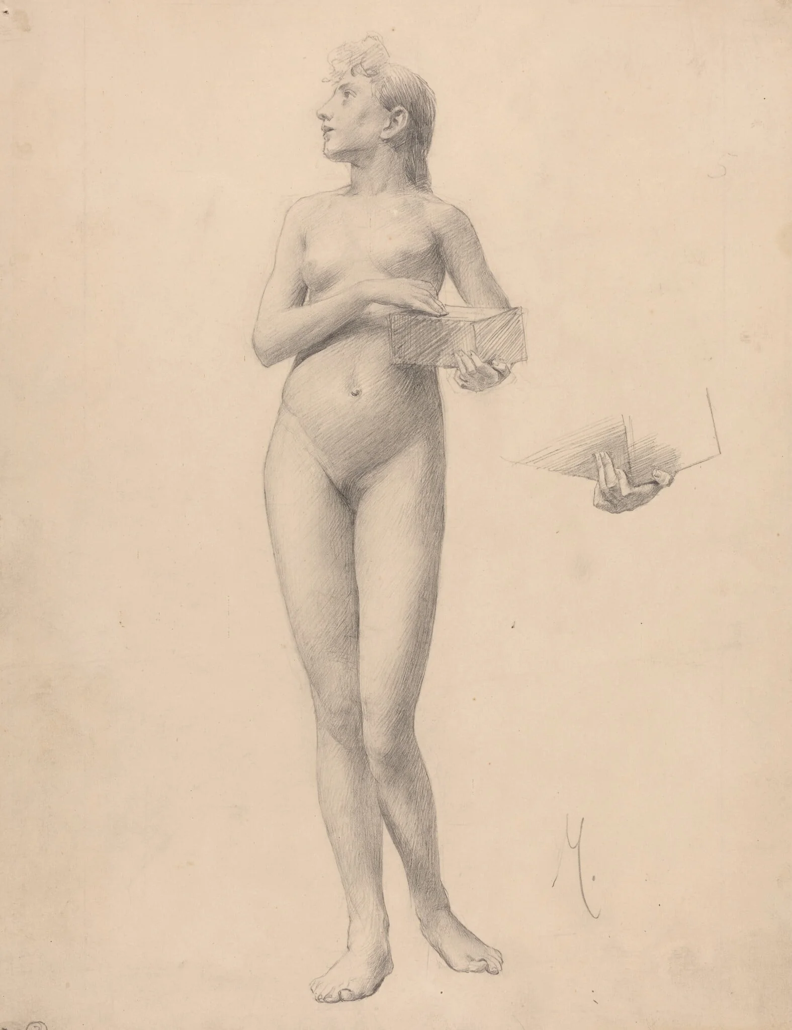 Standing Nude Woman Holding a Box, detail
