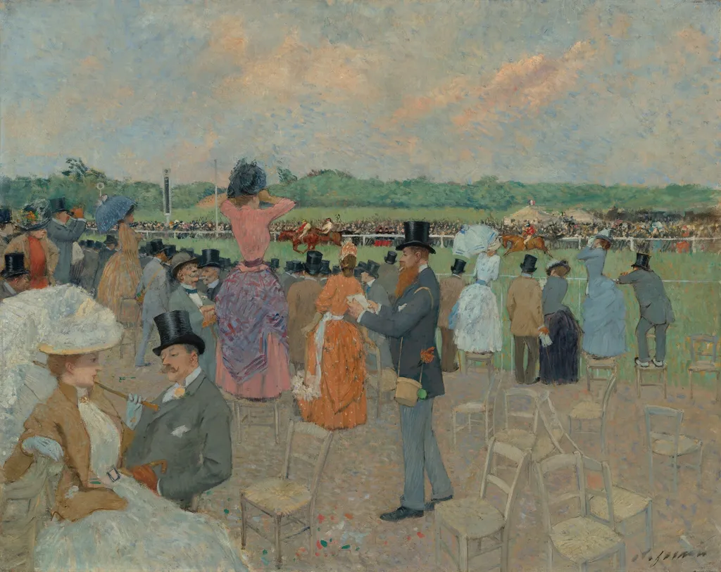 The Races at Longchamp, by Jean-Louis Forain, oil, 1891