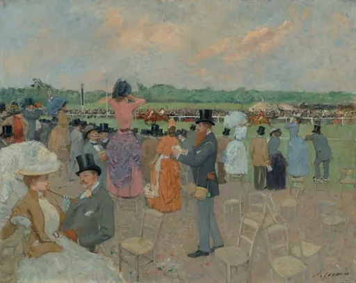 The Races at Longchamp, by Jean-Louis Forain, oil, 1891