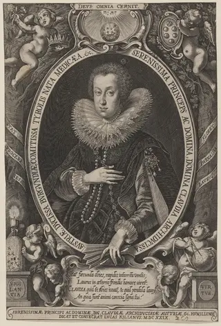 Claudia de Medici, Wife of Leopold of Austrian Tyrol, by Lucas Kilian, ink, 1629