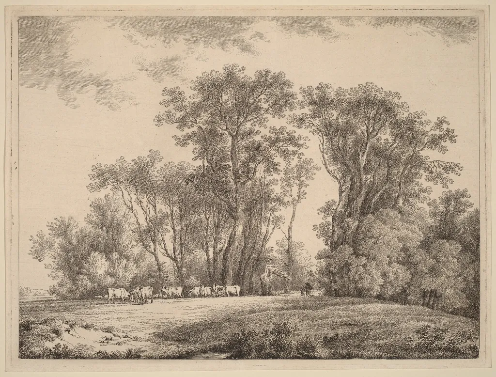 A Meadow with Cattle at the Edge of a Wood, by Martin von Molitor, ink, 1790