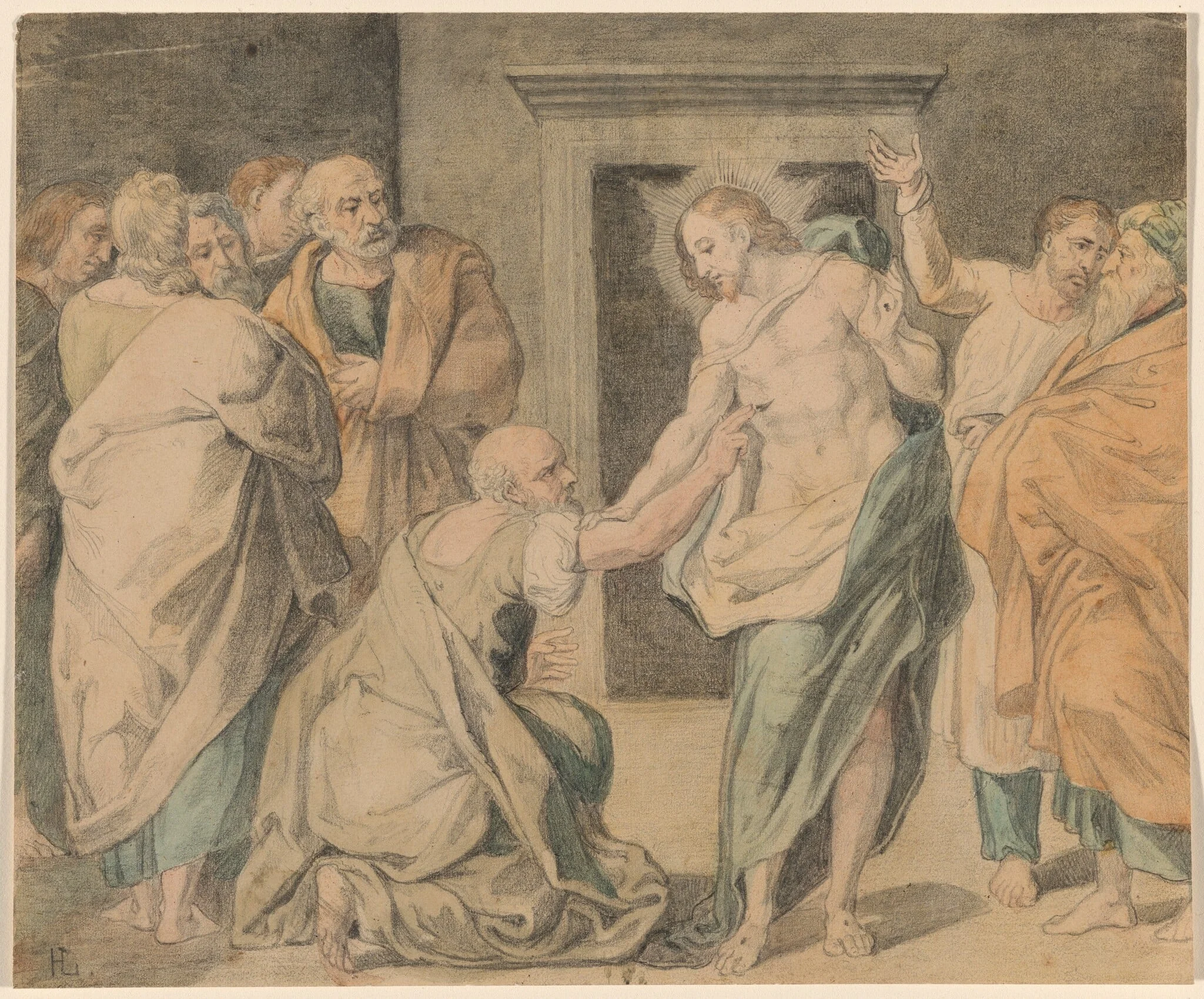 Christ with Doubting Thomas and the Apostles, detail