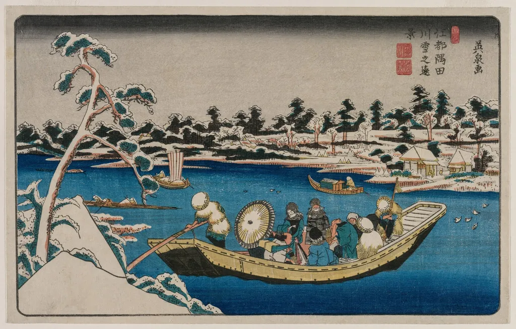 A Distant View of Snow on the Sumida River in Edo, by Keisai Eisen, 1834