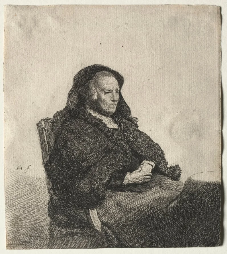 The Artist's Mother Seated at a Table, Looking Right: Three Quarter Length, detail