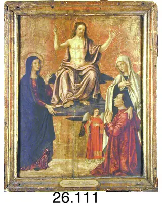 Christ Enthroned, the Virgin, Saint Francesca Romana, an Angel and Donor, by Antoniazzo Romano, unspecified, 1470
