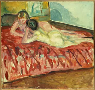 Two Reclining Nudes, by Edvard Munch, oil, 1917