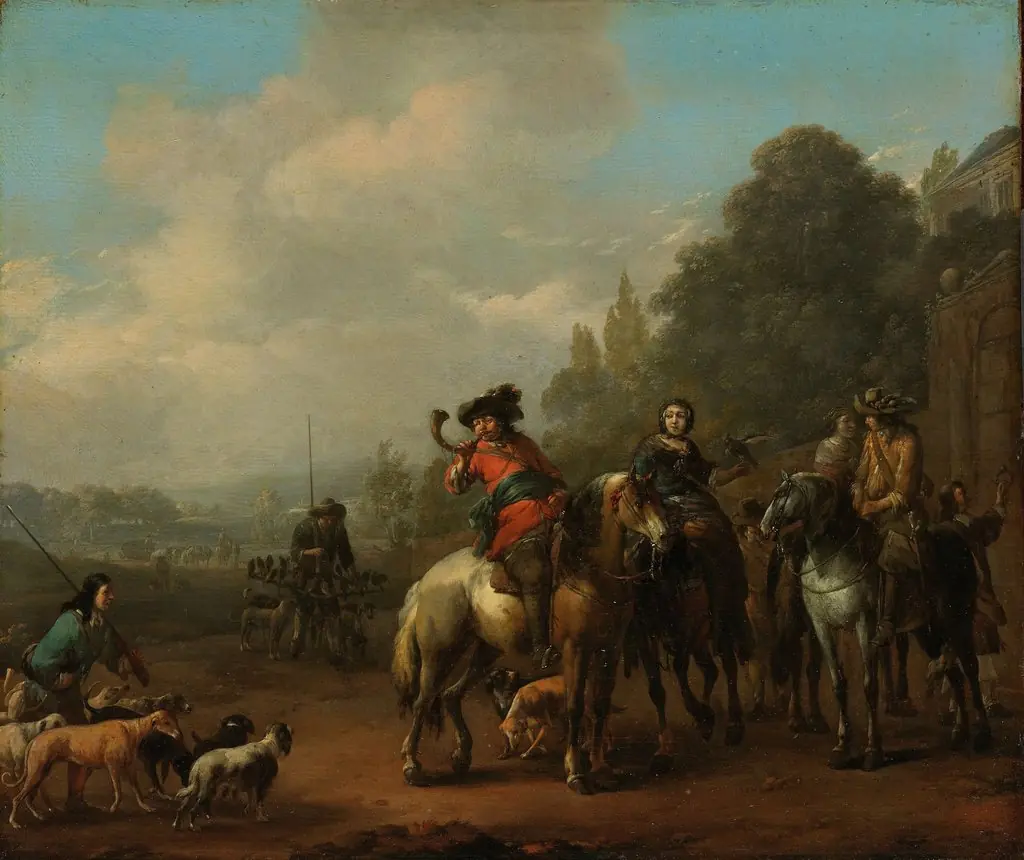The return from the hunt, by Johannes Lingelbach, oil, 1650