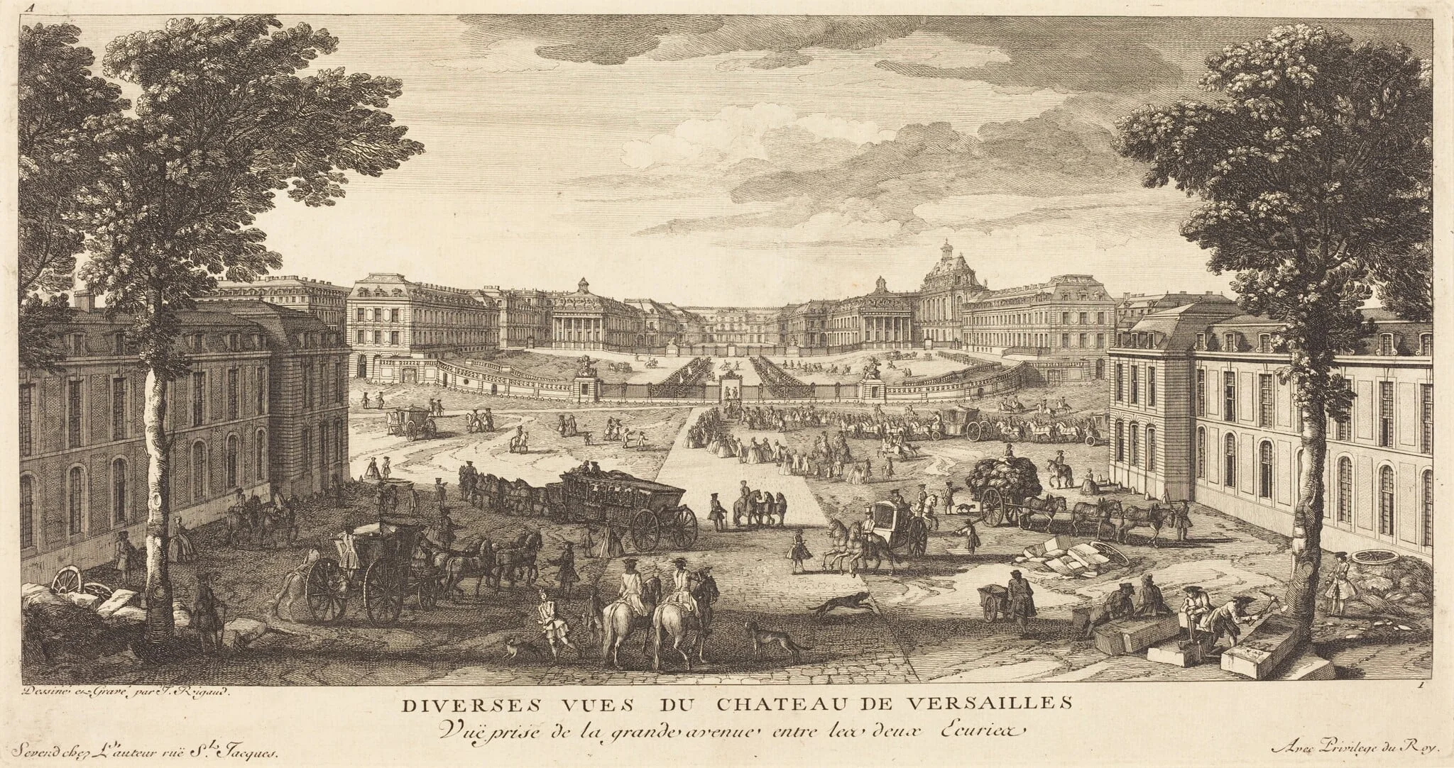 Vue Prise de la grande avenue entre les deux Ecuries, detail