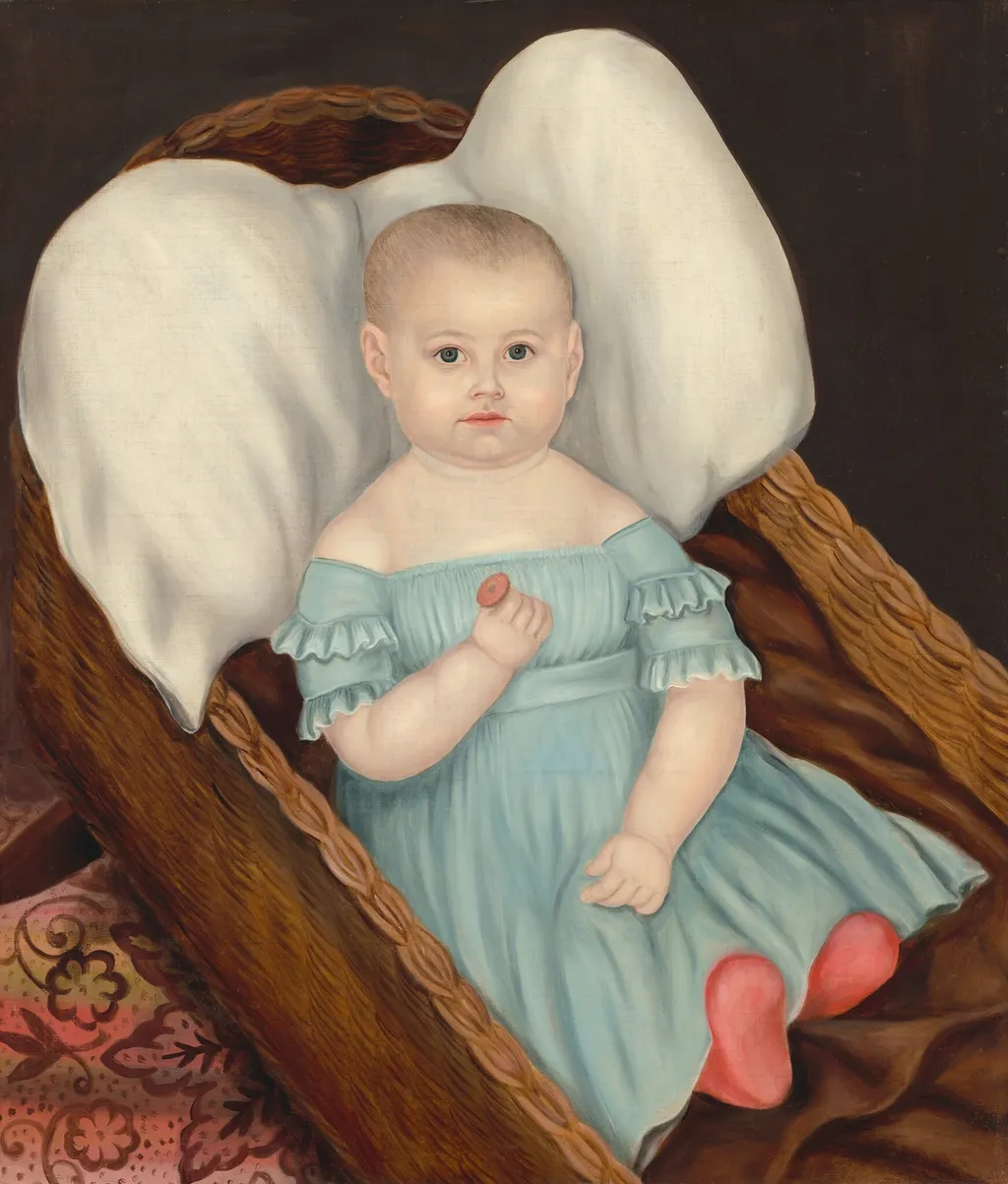 Baby in Wicker Basket, by Joseph Whiting Stock, oil, 1840