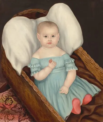 Baby in Wicker Basket, by Joseph Whiting Stock, oil, 1840