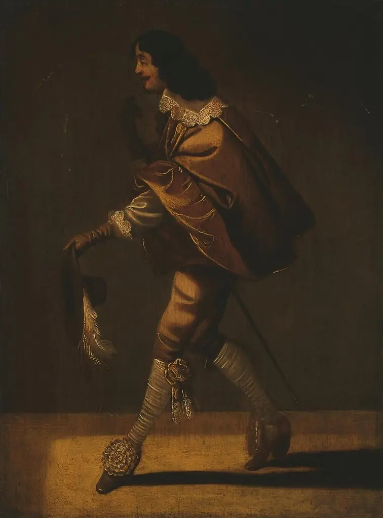 Cavalier Greeting a Lady (Cavalier with a Hat), by Jacob van der Merck, oil, 1659