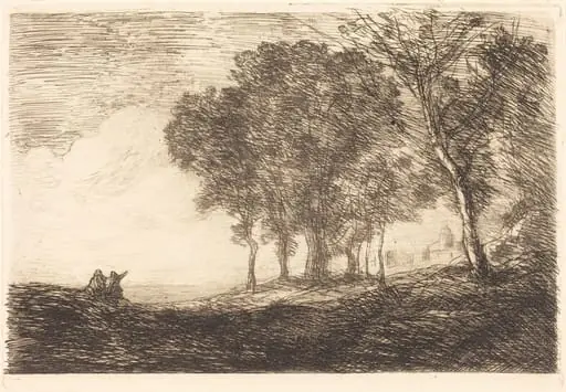 Italian Landscape, by Jean Baptiste Camille Corot, ink, 1865