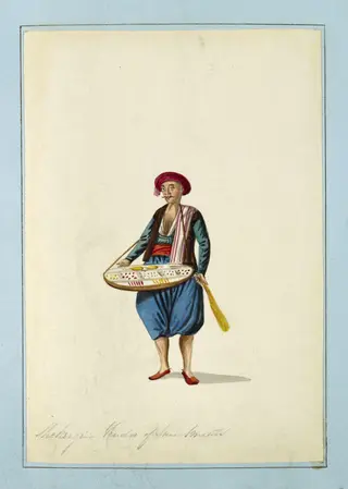 Shekergi - Vendor of Sweetmeats, by Charles Frederick Brockdorff, watercolor, 1832