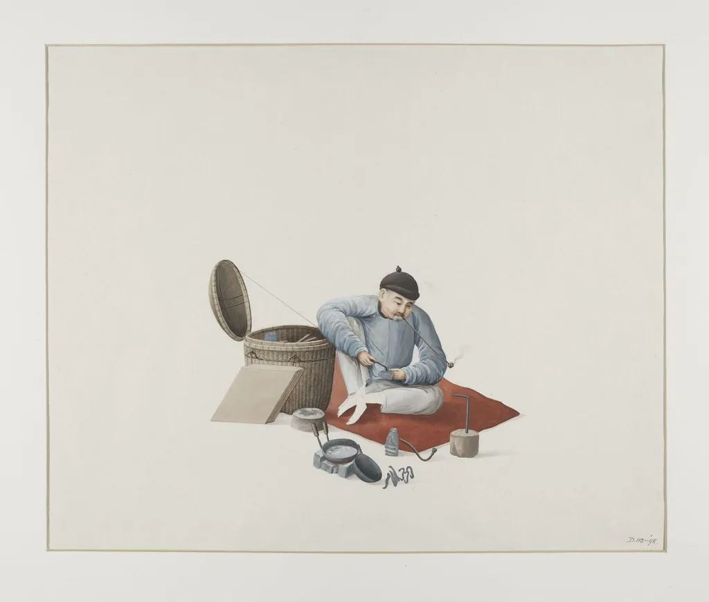 Man Making Pewter, by Puqua, paint, 1790