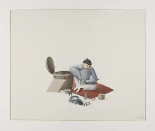 Man Making Pewter, by Puqua, paint, 1790