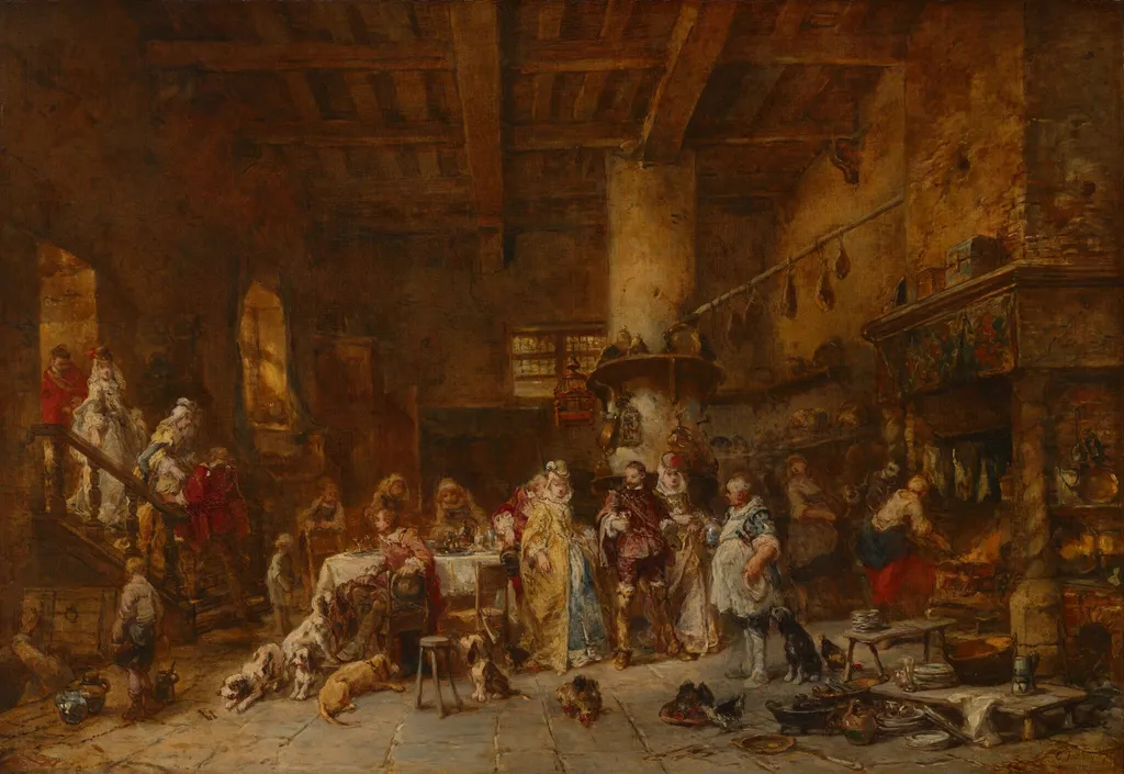 Country Tavern, Feasting, by Eugène Isabey, oil, 1875