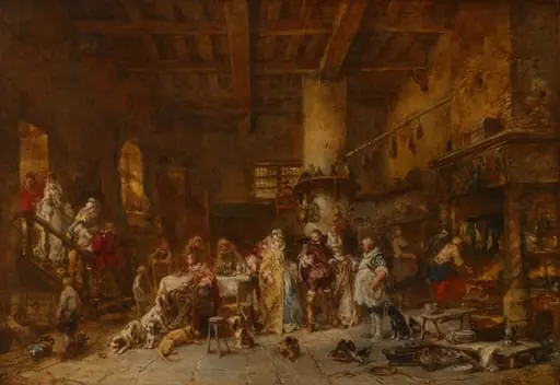 Country Tavern, Feasting, by Eugène Isabey, oil, 1875