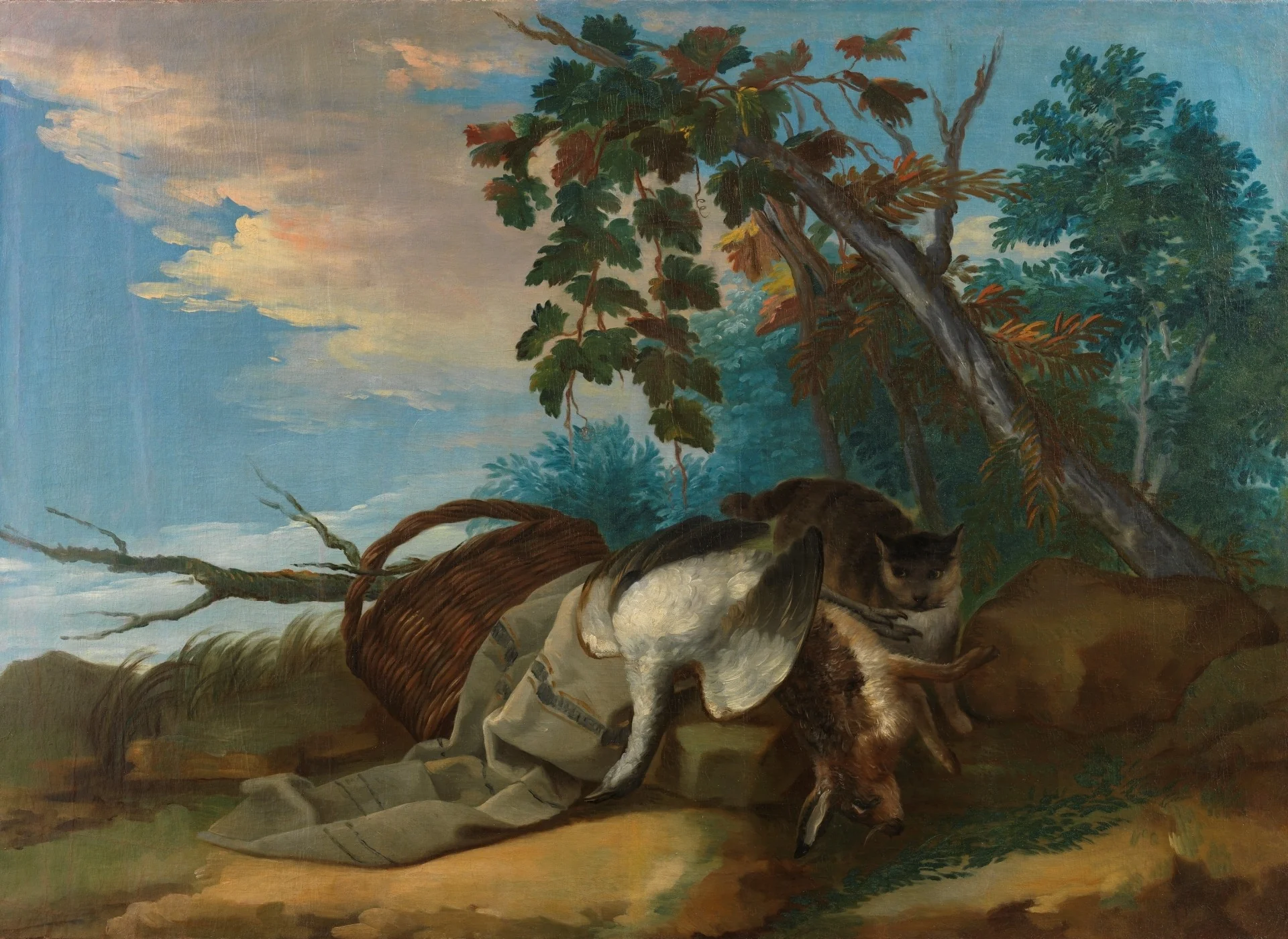 Caza muerta y una cesta, detail
