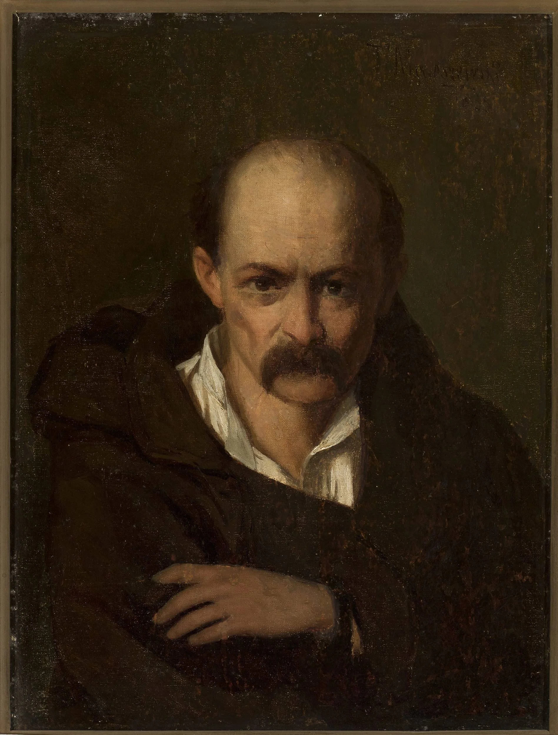 Portrait of a man in handcuffs, detail