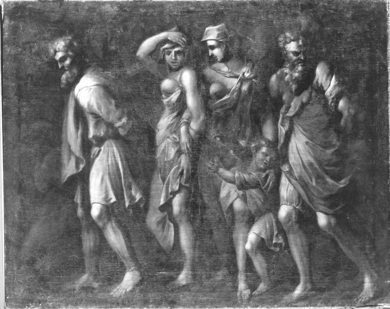 Römischer Triumphzug: Gefangene Männer und Frauen, detail