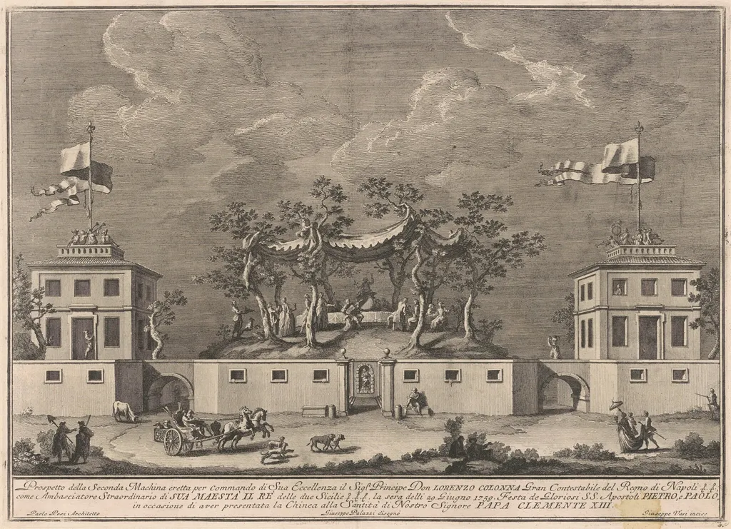 The Seconda Macchina for the Chinea of 1759: A "Deliziosa" with a Bacchanal, by Giuseppe Vasi, ink, 1759
