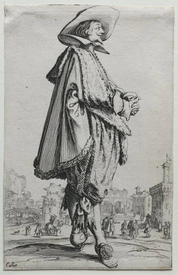 La Noblesse: Gentleman Standing in Profile with Clasped Hands, detail