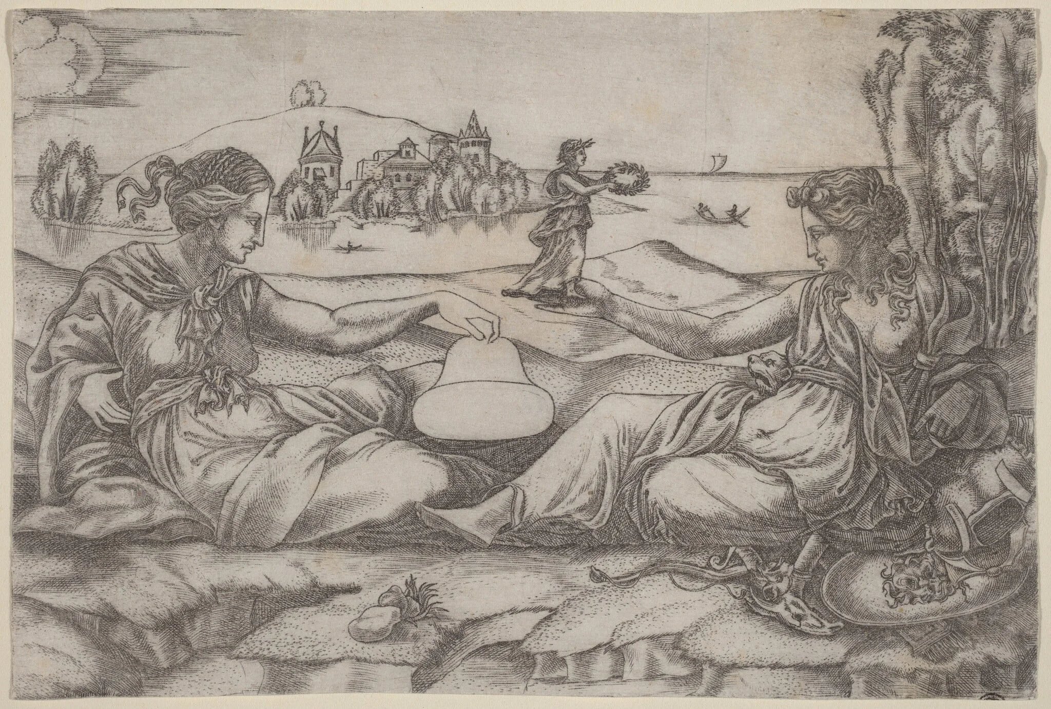 Two Allegorical Figures (Roma and Liberty?), detail