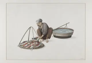 A Fishmonger, by Puqua, paint, 1790