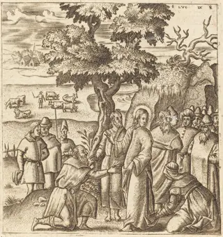 Christ Heals a Sick Woman, by Léonard Gaultier, ink, 1578