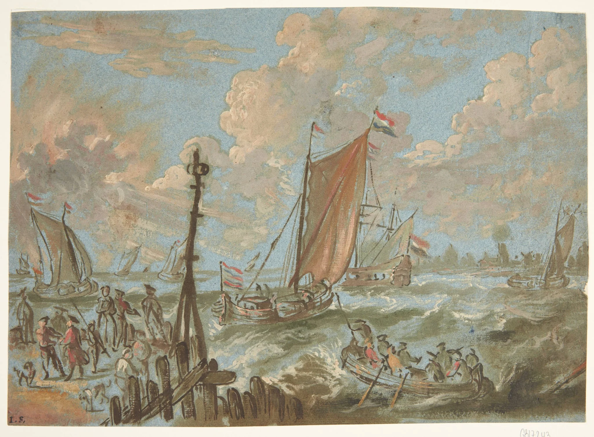 Havn med skibe for sejl, detail