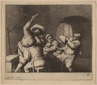 Knife Fight Among Peasants, by Adriaen van Ostade, ink, 1653