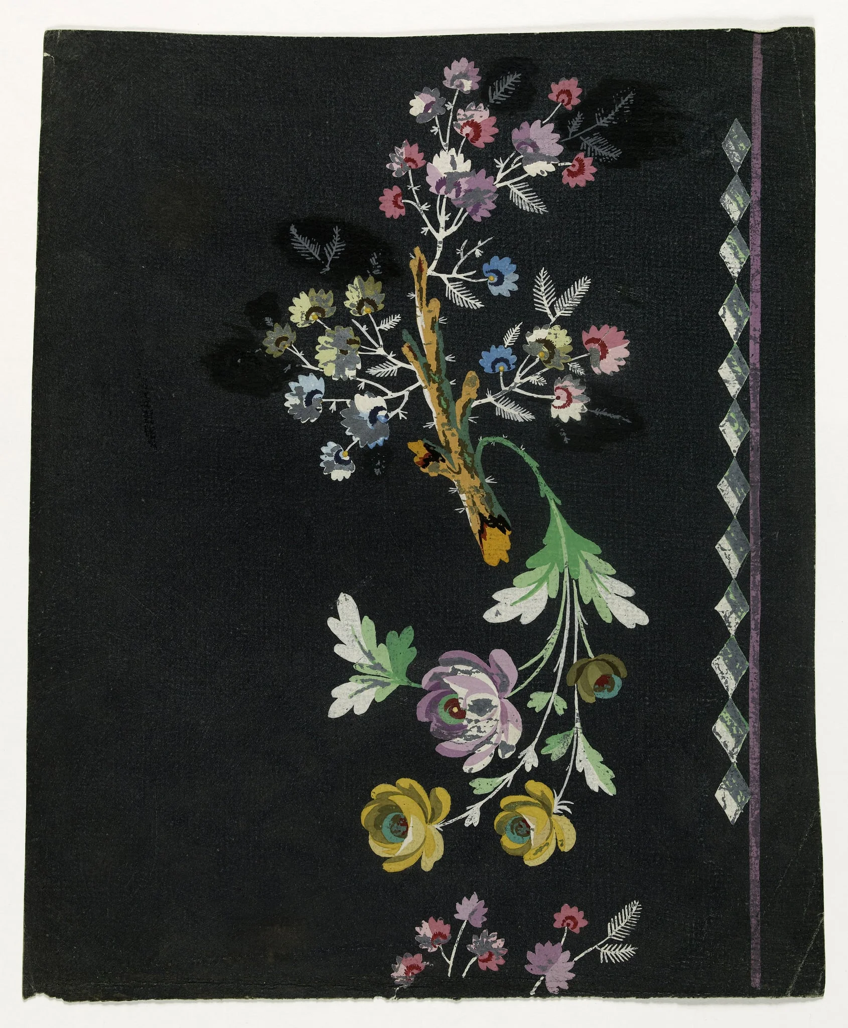 Ramage et fleurs, projets de broderies de gilet, XVIIIème siècle, detail