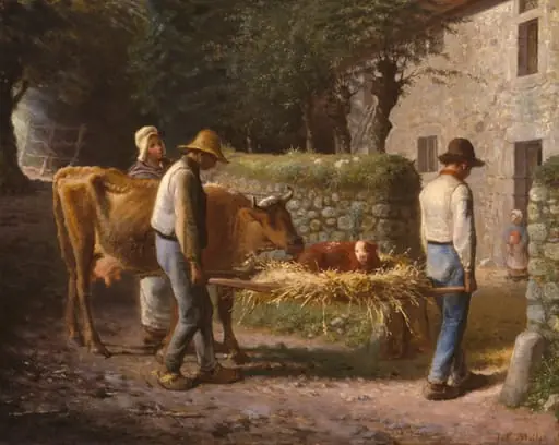 Peasants Bringing Home a Calf Born in the Fields, by Jean François Millet, oil, 1864