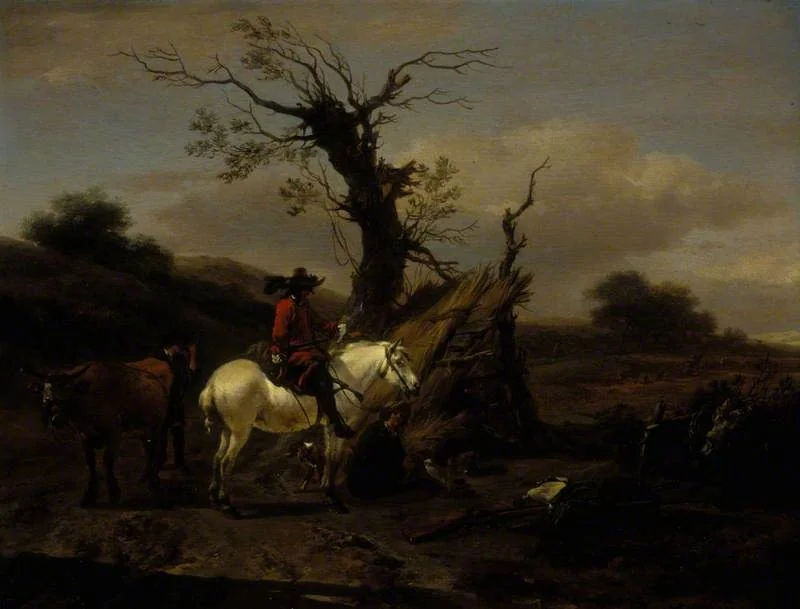The Bird Trap: Encampment with a Figure on a White Horse, detail