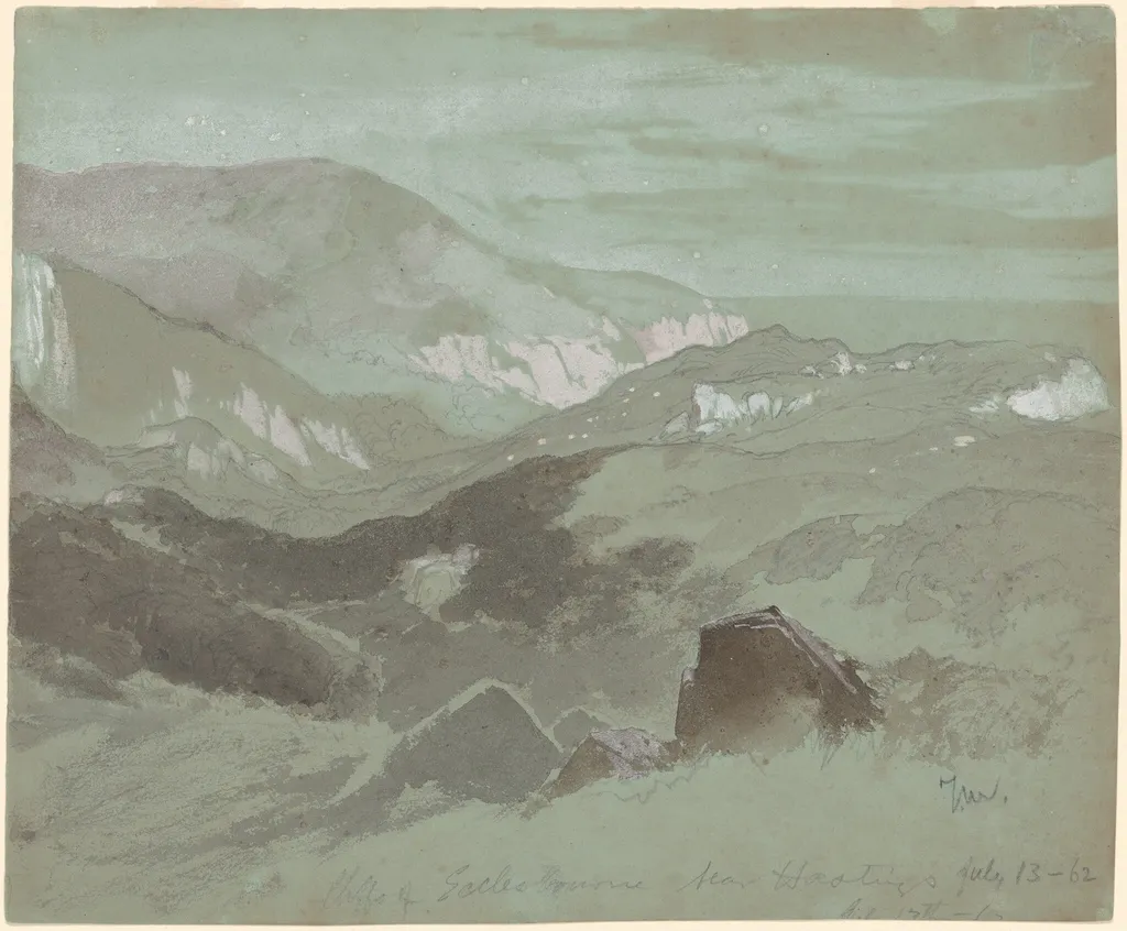 Cliffs of Ecclesbourne Near Hastings, by Thomas Moran, gouache, 1862