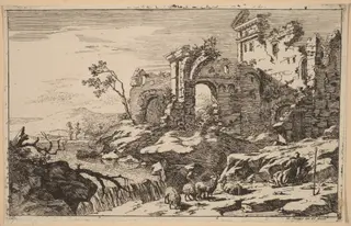 Sleeping Shepherd, by Jan Smees, ink, 1707