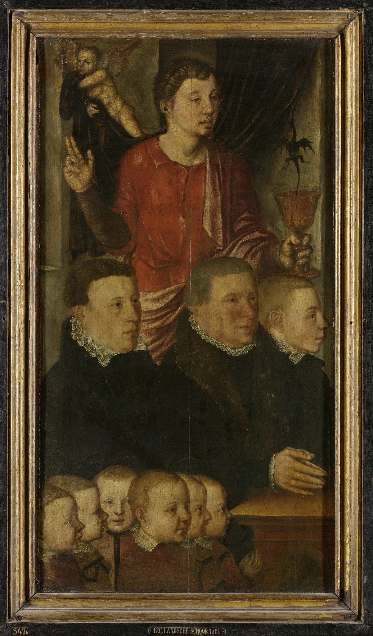 Left wing of a Memorial Triptych, formerly called the Gertz Memorial Triptych, with nine male Donor Portraits with Saint John the Evangelist (inner), and Saint Peter (outer), detail