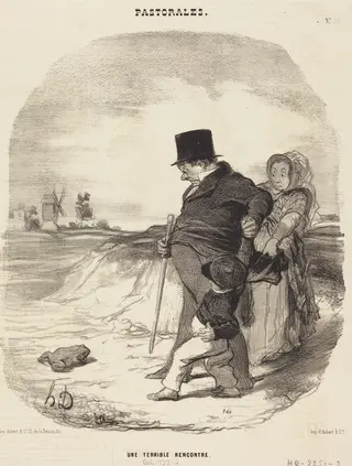 Une Terrible rencontre, by Honoré Daumier, ink, 1845
