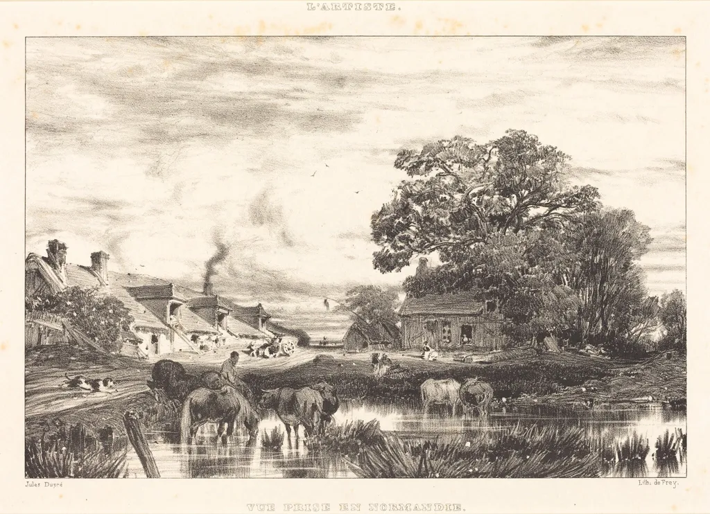 View in Normandy (Vue prise en Normandie), by Jules Dupré, ink, 1835