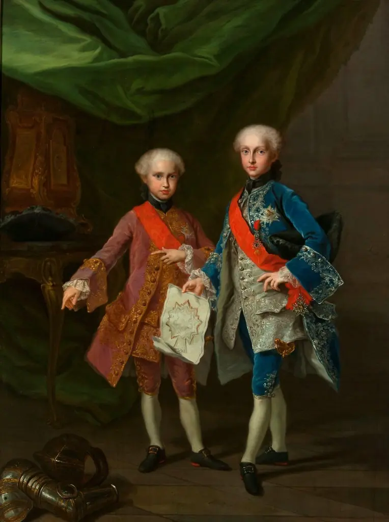 I principi Filippo Pasquale e Carlo Antonio di Borbone con la pianta di una fortezza, by Giuseppe Bonito, oil, 1759