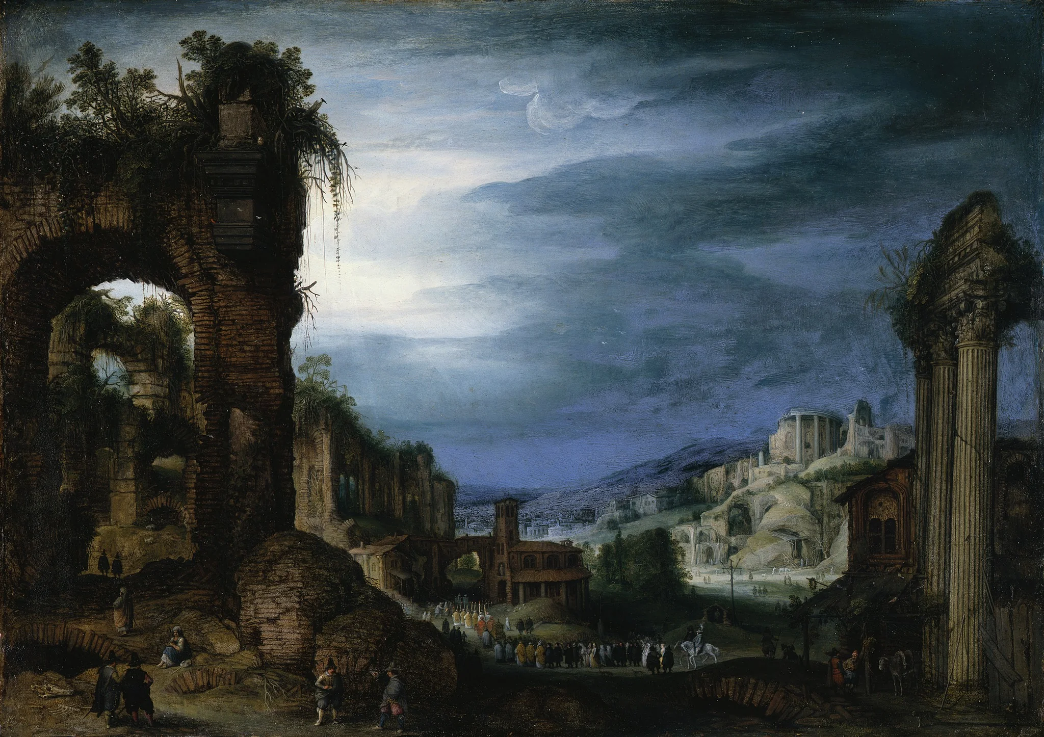 Landscape with Roman Ruins and a Procession, detail