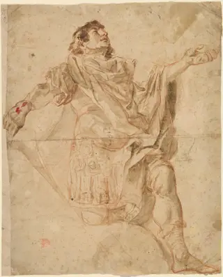 Saint George Kneeling (recto), by Cosmas Damian Asam, chalk, 1720