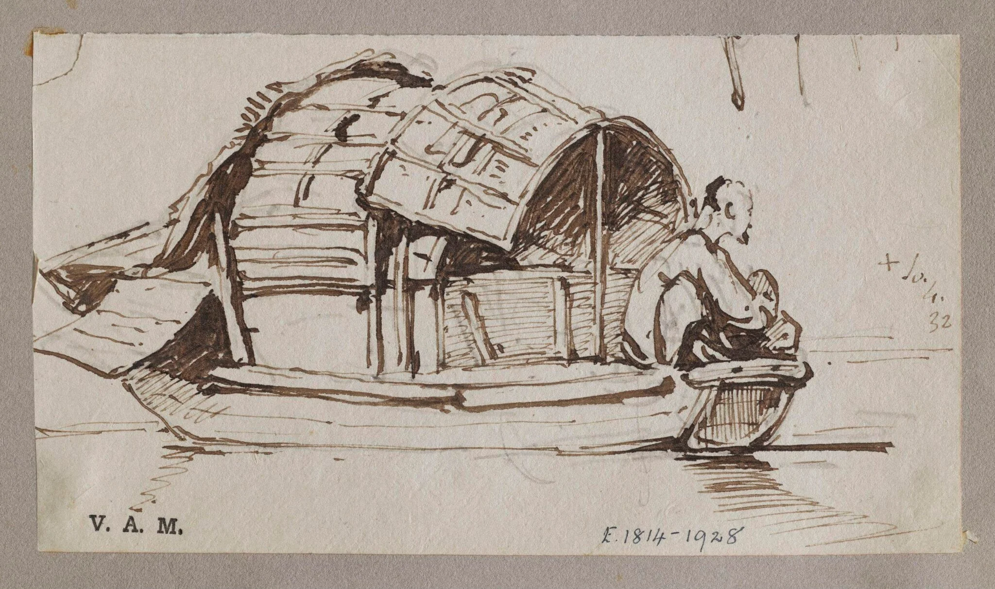 A Tanka boat with a figure seated in the stern, detail