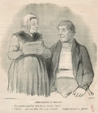 L'anniversaire du mariage, by Honoré Daumier, ink, 1845