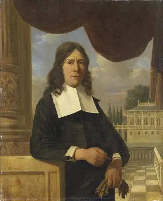Portrait of Nicolaes Eichelberg (d 1699), Haarlem merchant and husband of Helena van der Schalke, by Job Adriaenszoon Berckheyde, oil, 1667